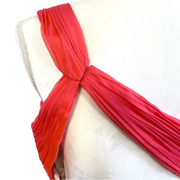 Hannah S Salmon Pink Coral Chiffon Embossed One-shoulder Prom Party Dress 10 Y2K - Picture 10 of 16